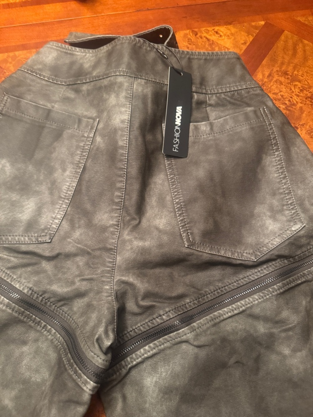 Fashion Nova Olive Green Faux Leather Moto Pants - Picture 6 of 7